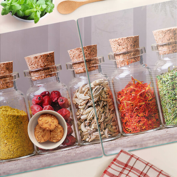 Glazen snijplanken Specerijen in glazen potten