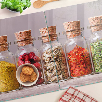 Glazen snijplanken Specerijen in glazen potten