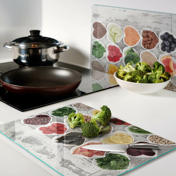 Glazen snijplanken Fruit en groenten in harten