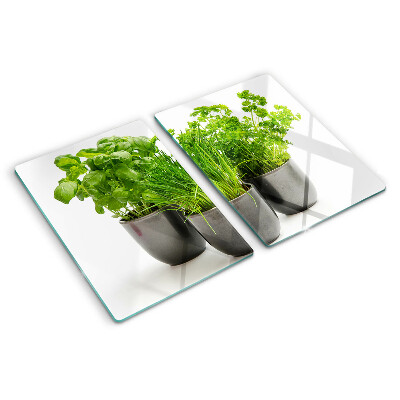 Snijplanken van glas Kruiden in potten