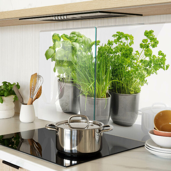 Snijplanken van glas Kruiden in potten