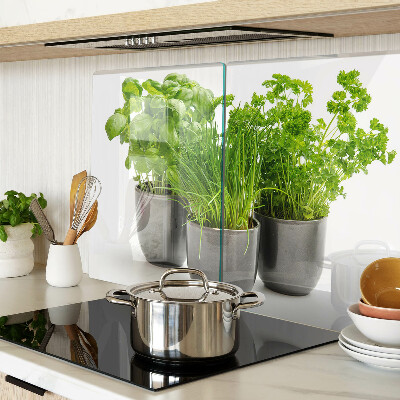 Snijplanken van glas Kruiden in potten