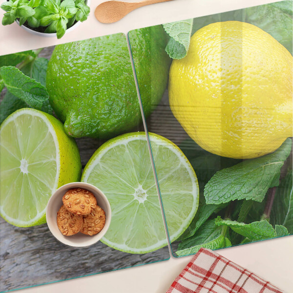 Glazen snijplanken Citroenen en limoenen met munt