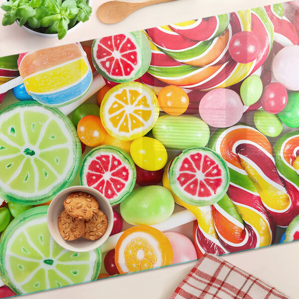 Snijplanken van glas Zoete snoepjes en fruit