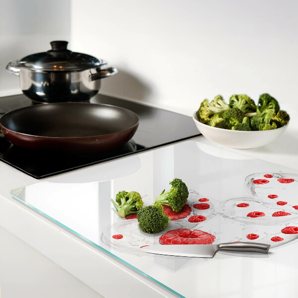 Snijplanken glas Frambozenbubbels in water