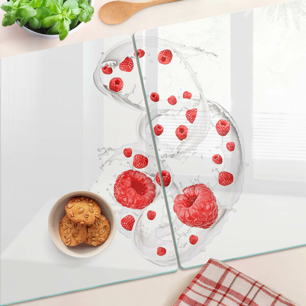 Snijplanken glas Frambozenbubbels in water