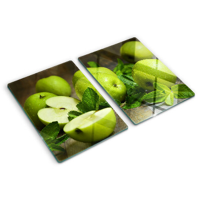 Glazen snijplanken Groene appels met munt