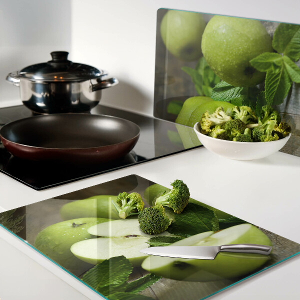 Glazen snijplanken Groene appels met munt