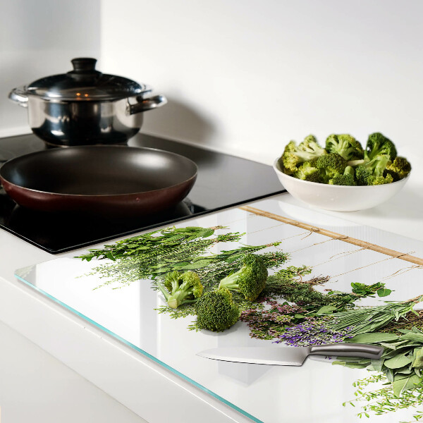 Glazen snijplanken Gedroogde kruiden aan een touwtje