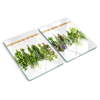 Glazen snijplanken Gedroogde kruiden aan een touwtje