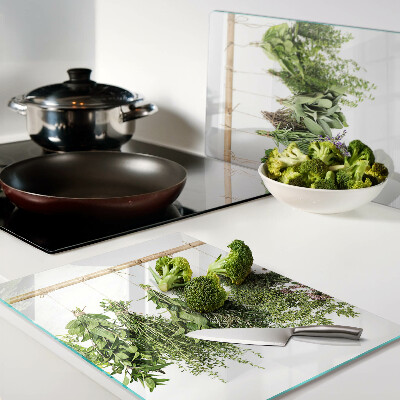 Glazen snijplanken Gedroogde kruiden aan een touwtje