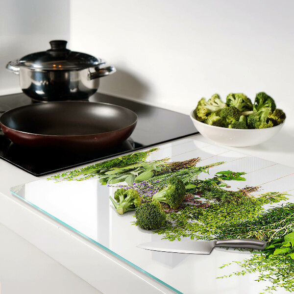 Snijplanken van glas Kruiden in hangende potten