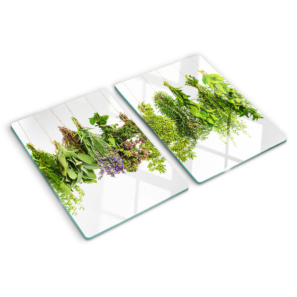 Snijplanken van glas Kruiden in hangende potten