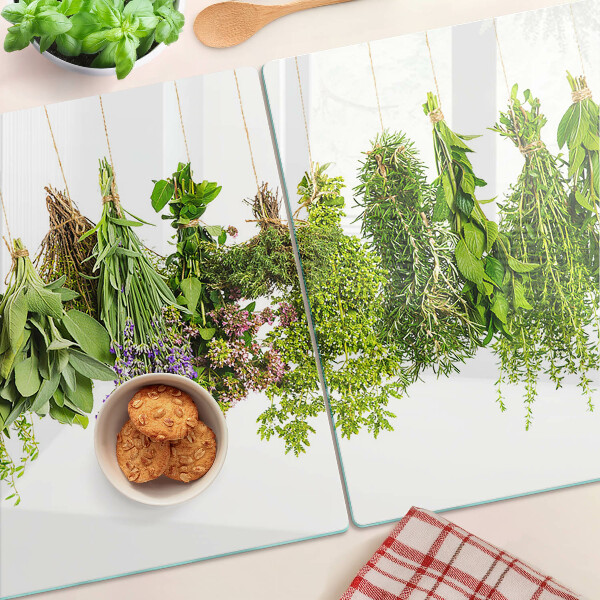 Snijplanken van glas Kruiden in hangende potten