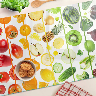 Glazen snijplanken Fruit en groenten in regenboogkleuren