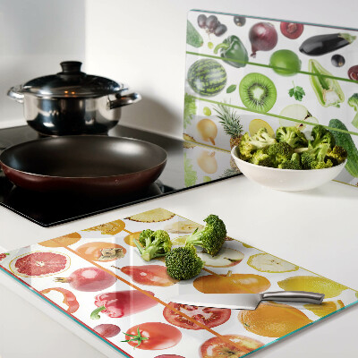 Glazen snijplanken Fruit en groenten in regenboogkleuren