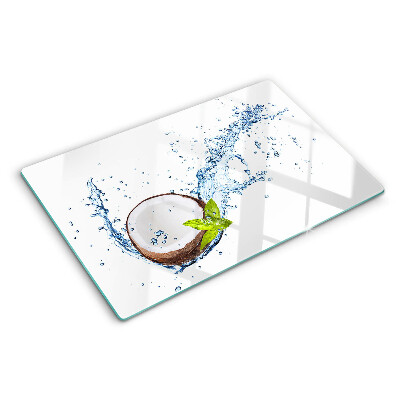 Snijplanken van glas Kokosnoot met water en munt