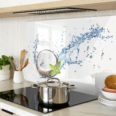 Snijplanken van glas Kokosnoot met water en munt
