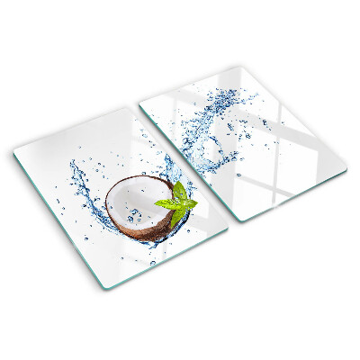 Snijplanken van glas Kokosnoot met water en munt