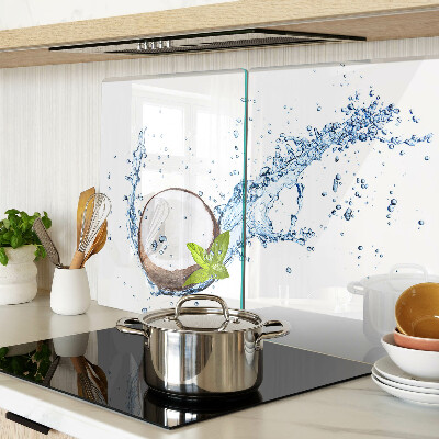 Snijplanken van glas Kokosnoot met water en munt