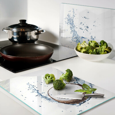 Snijplanken van glas Kokosnoot met water en munt