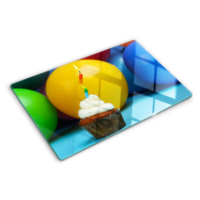 Snijplanken glas Verjaardagscupcake met ballonnen