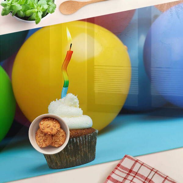 Snijplanken glas Verjaardagscupcake met ballonnen