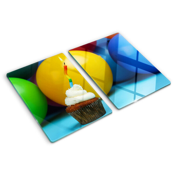 Snijplanken glas Verjaardagscupcake met ballonnen
