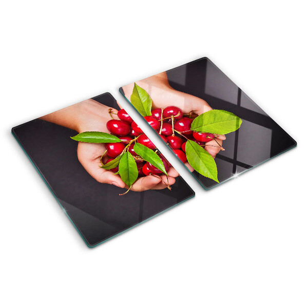 Glazen snijplanken Rode kersen in de hand