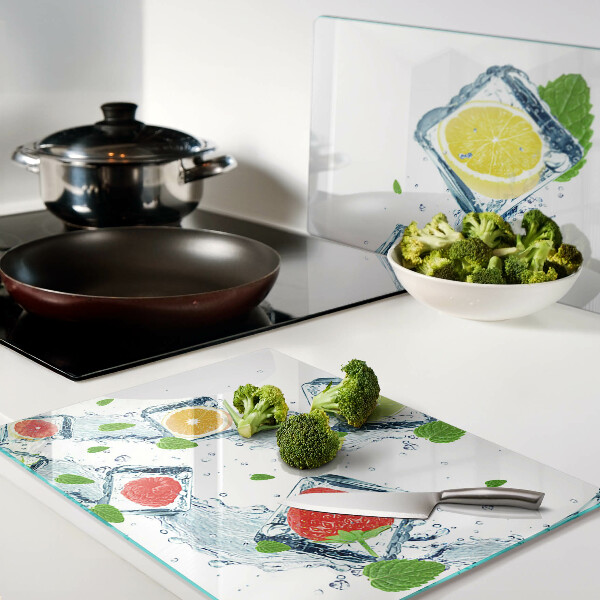 Snijplanken van glas Fruitmotief met kleurrijke plakjes.