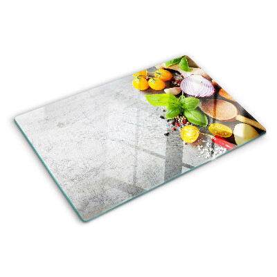 Snijplanken glas Keukeningrediënten en kruiden