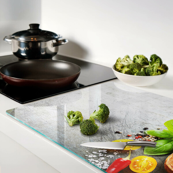 Snijplanken glas Keukeningrediënten en kruiden