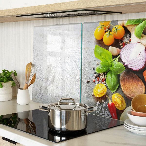 Snijplanken glas Keukeningrediënten en kruiden