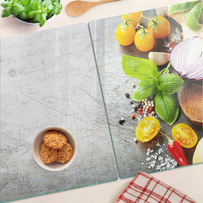 Snijplanken glas Keukeningrediënten en kruiden
