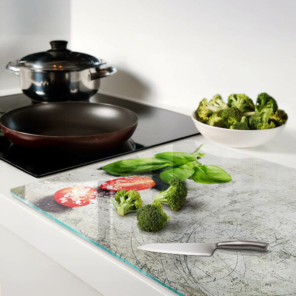 Glazen snijplanken Tomaten met basilicum en zout