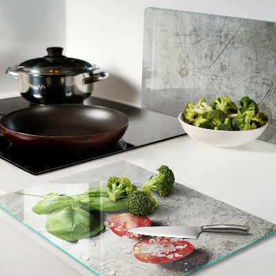 Glazen snijplanken Tomaten met basilicum en zout