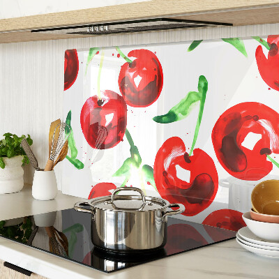 Glazen snijplanken Rode kersen op een witte achtergrond