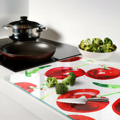 Glazen snijplanken Rode kersen op een witte achtergrond