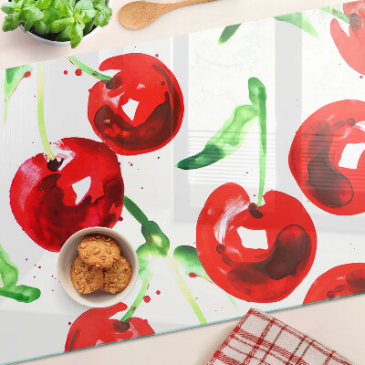 Glazen snijplanken Rode kersen op een witte achtergrond