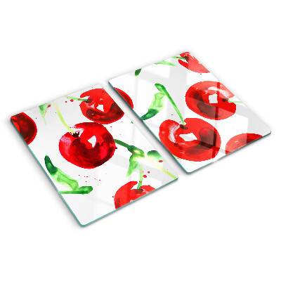 Glazen snijplanken Rode kersen op een witte achtergrond