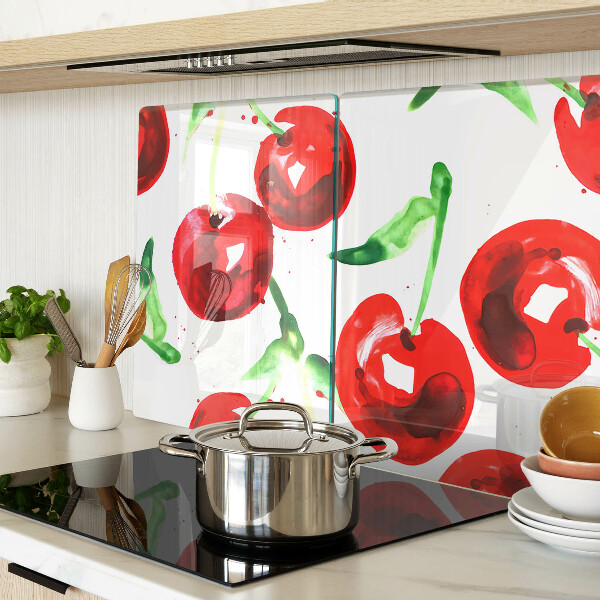 Glazen snijplanken Rode kersen op een witte achtergrond