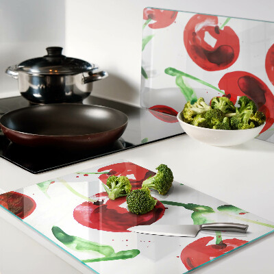 Glazen snijplanken Rode kersen op een witte achtergrond