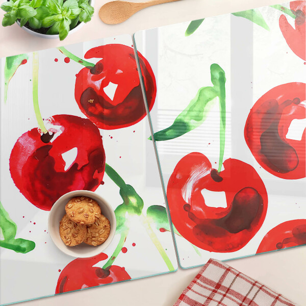 Glazen snijplanken Rode kersen op een witte achtergrond