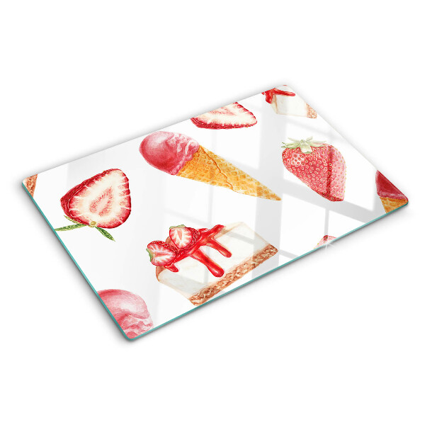 Snijplanken van glas IJs en aardbeien