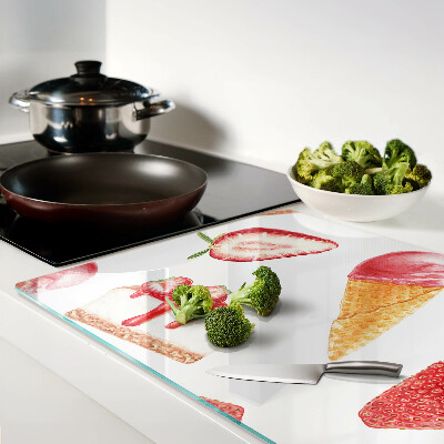 Snijplanken van glas IJs en aardbeien