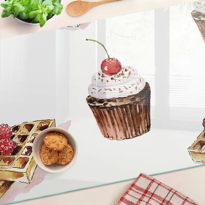 Snijplanken glas Wafels en cupcakes met kersen