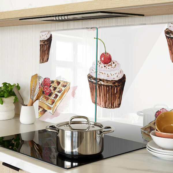 Snijplanken glas Wafels en cupcakes met kersen