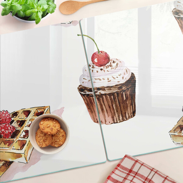 Snijplanken glas Wafels en cupcakes met kersen