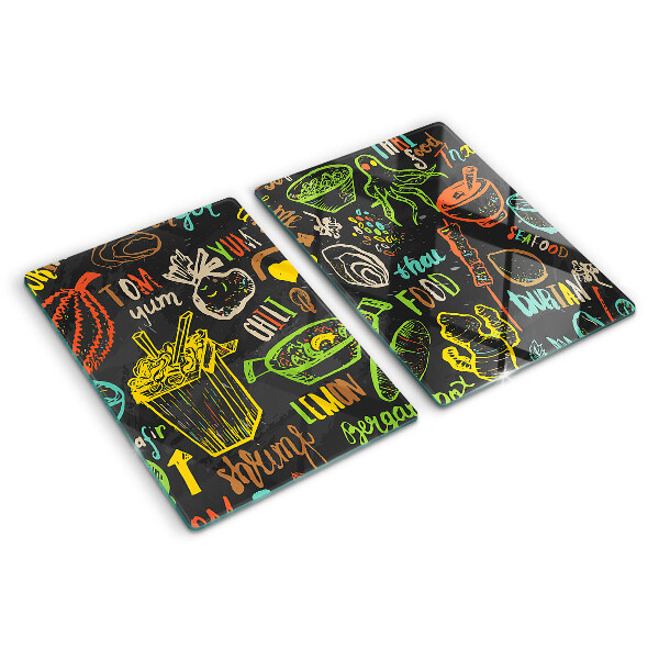 Glazen snijplanken Culinair thema met eten