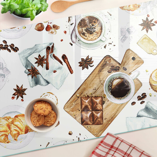 Snijplanken van glas Koffie, lekkernijen en gebak